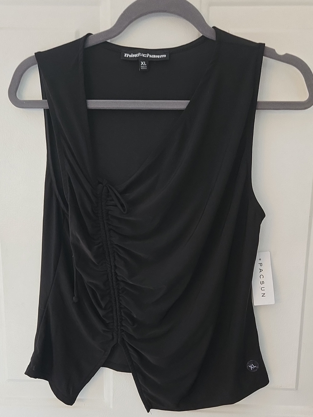 PacSun Black Sleeveless Ruched V-Neck Top